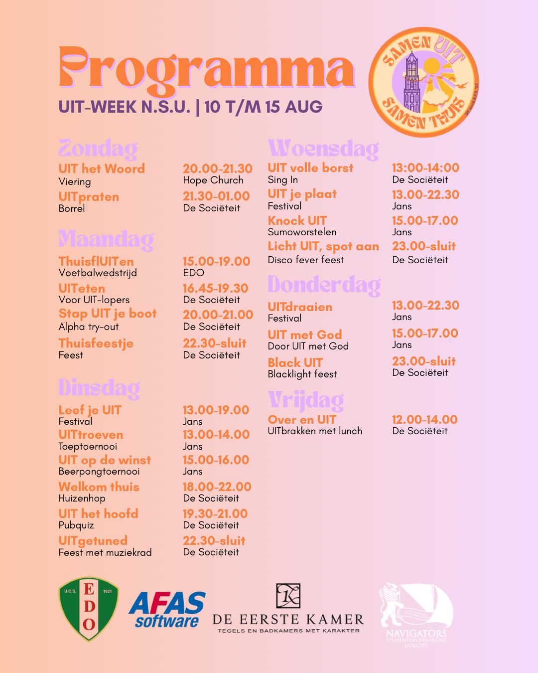 Het programma van de NSU UIT week!